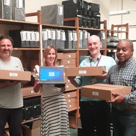 Black Country Housing Group collect the first batch of repurposed laptops from Repc Ltd to distribute to households across the Sandwell Borough.