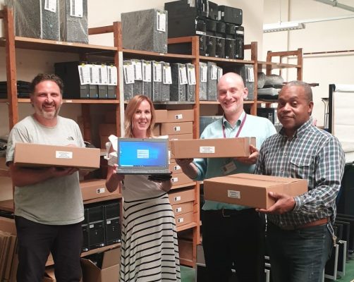 Black Country Housing Group collect the first batch of repurposed laptops from Repc Ltd to distribute to households across the Sandwell Borough.